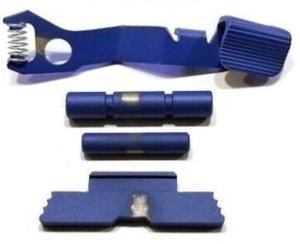 Centennial Defense Systems Extended Control Kit w/Mag Release for Glock 42/43, Serrated, 2 Pins, Blue, 40437