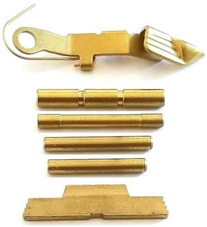 Centennial Defense Systems Extended Control Kit w/Mag Release for Polymer80, Stippled, 4 Pins, TiN, Gold, 40538