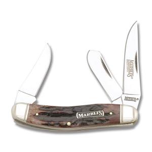 Marble’s Sowbelly 3.75” with Brown Stag Bone Handles and 440A Stainless Steel Plain Edge Blades Model MR103