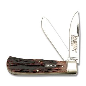 Marbles Jumbo Trapper 4.50" with Brown Jigged Bone Handles and 440A Stainless Steel Plain Edge Blades Model MR117