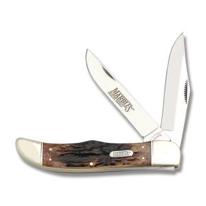 Marbles Folding Hunter 5.25" with Brown Jigged Bone Handles and 440A Stainless Steel Plain Edge Blades Model MR118