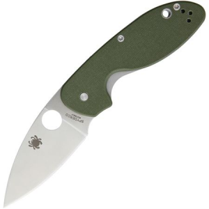 Spyderco 216GPGR Efficient Linerlock Satin Finish Leaf Shaped Blade Knife with OD Green G10 Handle