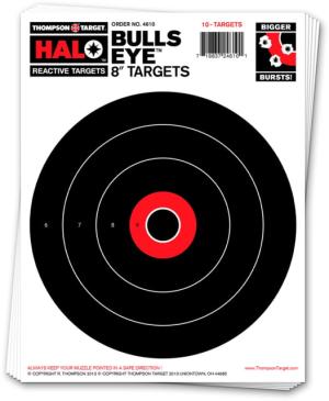 Thompson Target HALO Bullseye 8in Reactive Splatter Targets 8.5x11, 20 Pack, Black/Red, Small, 4610-20