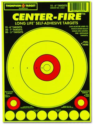 Thompson Target Center-Fire 6.5x9in Adhesive Peel & Stick Targets, 25 Pack, Yellow, Extra Small, 5564-25