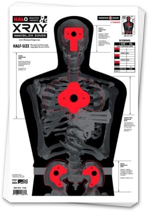 Thompson Target HALO X-Ray Immobilize Zones Reactive Splatter Targets 12.5x19, 50 Pack, Black/Red, Large, 4656-50