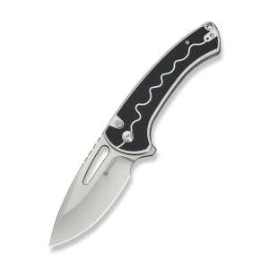 SENCUT Squiggy Flipper & Thumb Hole & Button Lock Knife White / Black G10 Handle - S24082A-1