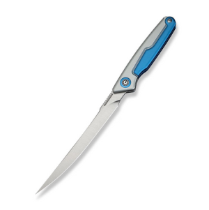 Shawka Folding Fillet Knife Silver – Blue 5.81in Plain Satin Trailing Point C22029B-2