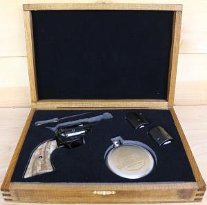 Heritage Barkeep Revolver w/Display Case, Flask, and Shot Glasses BK22B2KIT3, 22 LR, 2", Stag Grip, Black Finish, 6 Rd