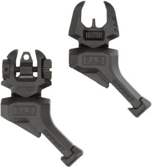 FAB Defense Front And Rear Set of Offset Flip-Up Sights, 1 Offset RBS, 1 Offset FBS, Right Hand, Black, fx-frbsosb