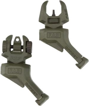 FAB Defense Front And Rear Set of Offset Flip-Up Sights, 1 Offset RBS, 1 Offset FBS, Right Hand, OD Green, fx-frbsosg