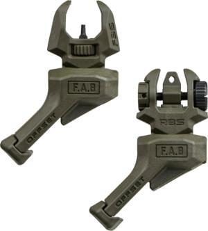 FAB Defense Front And Rear Set of Offset Flip-Up Sights, 1 Offset RBS, 1 Offset FBS, Left Hand, OD Green, fx-frbsoslhg
