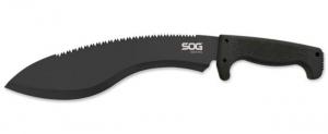 SOG Specialty Knives & Tools SOGfari Kukri Straight-Saw Edge Fixed 12 in. Steel Drop Point Blade Machete, Black Finish MC11-N