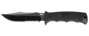 SOG SEAL Pup Elite 9.5 inch Fixed Blade Knife, Partially Serated Edge, Clip Point, AUS-8, Hardcased Black TiNi Blade, Black Handle, Ballistic Nylon Sheath, E37TN-CP