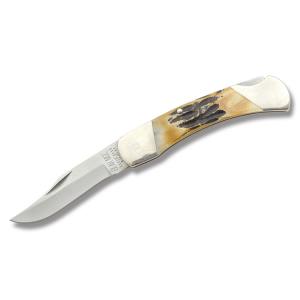 Bear & Son Midsize Lockback 3.75" with India Stag Bone Handle and 440 High Carbon Stainless Steel Plain Edge Blade Model 505