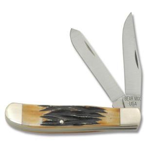 Bear & Son Mini Trapper 3.50" with India Stag Bone Handle and 440 High Carbon Stainless Steel Plain Edge Blades Model 507
