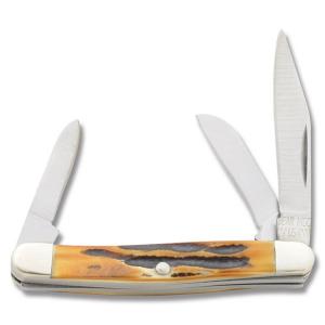 Bear & Son Small Stockman 2.875" with India Stag Bone Handle and 440 High Carbon Stainless Steel Plain Edge Blades Model 533