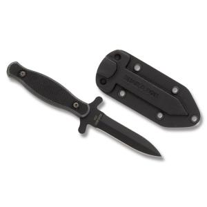 Bear & Son Ninja II Boot Knife by Blackie Collins with Black Zytel Handle and 440 High Carbon Stainless Steel 3.875" Dagger Plain Edge Blade and Leather Sheath Model 789