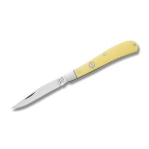 Bear & Son Slimline Tapper 3.875" with  Yellow Delrin Handle and High Polished 1095 Carbon Steel Plain Edge Blade Model C314