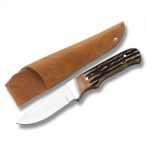 Bear & Son Hunter with India Stag Bone Handle and High Carbon Stainless Steel 2.875" Drop Point Plain Edge Blade Model 549
