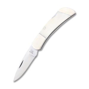 Bear and Son Lockback 3.625" with White Smooth Bone Handle and 440 Stainless Steel Plain Edge Blade Model WSB61