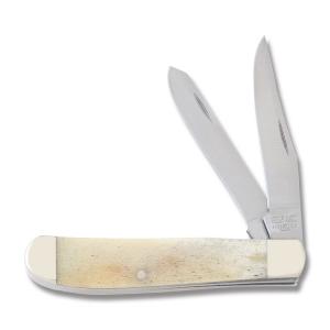 Bear & Son Mini Trapper 3.50" with White Smooth Bone Handles and 440 Stainless Steel Plain Edge Blades Model WSB07