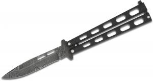 Bear and Sons Cutlery Butterfly Knife - 4&quot; Plain Damascus Clip Point Blade