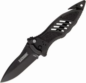 BlackHawk Large Button Lock Folding Knife, 3.75in, D2 Tool Steel, Plain Edge, Reinforced Nylon w/ 420J Stainless Steel Liners Handle, Black, BH15M301BK