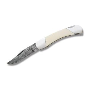 Bear & Son Cutlery Mastodon Ivory Damascus Lockback with Mastodon Ivory Handle and Damascus Steel 2.75" Clip Point  Plain Edge Blade Model IV05D