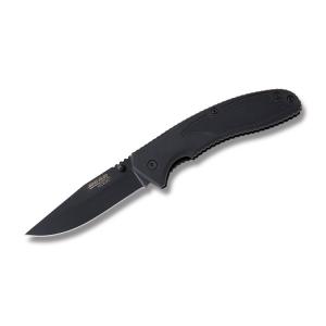 Bear & Son Bear Edge Assisted Opening Linerlock with Black Aluminum Handles and Black Coated 440 Stainless Steel 6.375" Clip Point Plain Edge Blades Model 61106