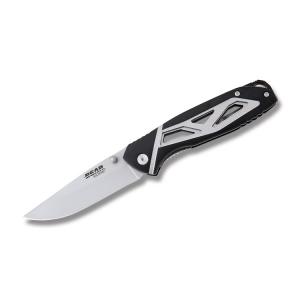 Bear & Son Bear Edge Ball Bearing Linerlock with Black and Silver Aluminum Handles and 440 Stainless Steel 3.5" Drop Point Plain Edge Blades Model 61107