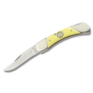 Bear and Son Lockback 3.75" with Yellow Delrin Handles and Carbon Steel Plain Edge Blades Model C305