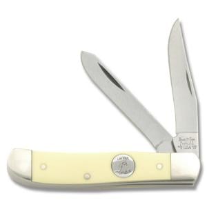 Bear & Son 4th Generation Mini Trapper 3.50"  with Yellow Synthetic Handle and Carbon Steel Plain Edge Blades Model C307