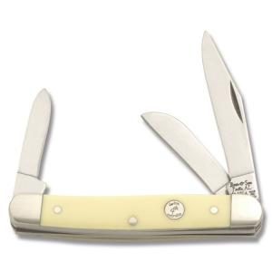Bear & Son Carbon 4th Generation Medium Stockman 3.25" with Yellow Synthetic Handle and Carbon Steel Plain Edge Blades Model C318