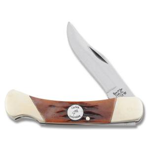 Bear and Son Cutlery 4th Generation Large Lockback 3.75" with Red Stag Bone Handle and Carbon Steel Plain Edge Blade Model CRSB05-RED