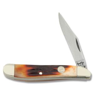 Bear and Son Cutlery 4th Generation Peanut 2.75" with Red Stag Bone Handle and Carbon Steel Plain Edge Blades Model CRSB19