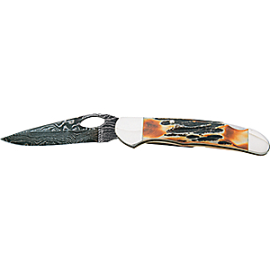 Bear Son Cutlery Damascus Cowhand Folding Knife - bone