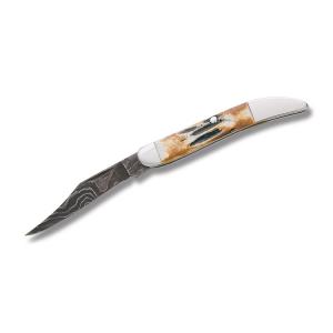 Bear and Sons Cutlery Toothpick 5” with Genuine India Stag Bone Handles and Damascus Steel Plain Edge Blades Model 5193D