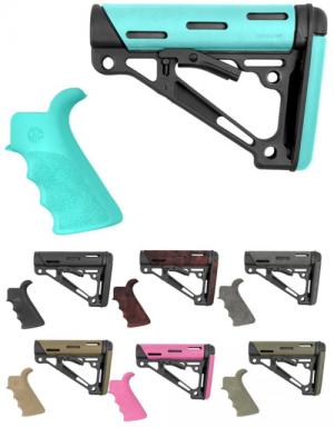 Hogue AR15/M16 Kit, Finger Groove Beavertail Grip and OverMold Collapsible Buttstock, Fits Comm. Buffer Tube, Pink Rubber 15755