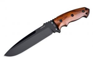 Hogue EX-F01 7in. Fixed Drop Point Blade A-2 Black Kote Wood Scales, Coco Bolo 35156