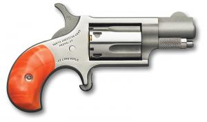 North American Arms Mini-Revolver, 22 LR, 1 1/8" Barrel, Fixed   Sight, Stainless, Orange Pearlite Grip, 5-rd - North American Arms NAA-22LR-GP-O