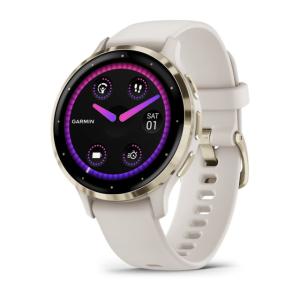 Garmin Venu 3S Watch, Soft Gold Stainless Steel Bezel w/ Ivory Case and Silicone Band, 010-02785-04