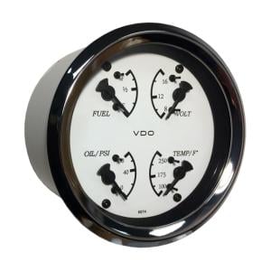 VDO Allentare 4 In 1 Gauge - 85mm - White Dial/Black Pointer - Oil Pressure, Water Temp, Fuel Level, Voltmeter - Chrome Bezel, 110-15800
