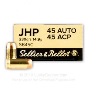 45 ACP - 230 Grain JHP - Sellier & Bellot - 50 Rounds