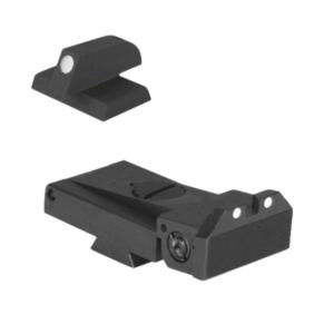 Kensight LPA TRT Arctic White Dot, Adjustable Target 1911 Rear Sight, Serrated, Beveled Blade, w/ 0.200in Tall, 1911 White Dot Front Sight, Flat Profile, Black, 960056