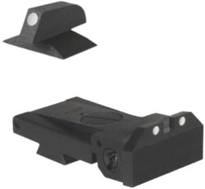Kensight Bomar BMCS Arctic White Dot, Adjustable Target 1911 Rear Sight, Beveled Corners w/ 0.200in Tall, 1911 White Dot Front Sight, Contoured Profile, Black, 970006