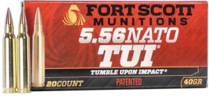 Fort Scott Munitions .5.56 NATO 40 Grain CNC Machined Copper Brass Rifle Ammo, 20 Rounds, 556-040-SCV