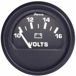 Faria Beede Instruments Black 2 Voltmeter 10-16 VDC Euro, 12821
