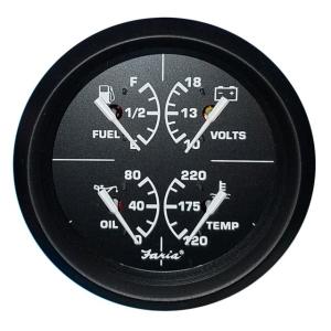 Faria Beede Instruments 4 4-in-1 Multifunction Gauge - Voltmeter 10-16 Fuel Level - Oil PSI 80 PSI - Water Temp 100-250F, 32851