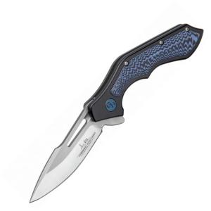 Gil Hibben Hurricane Linerlock Folding Knife, 3.13 satin finish 7Cr17MoV stainless blade, Black aluminum handle with Black and blue G10 onla, GH5081