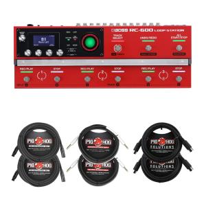Boss RC-600 49 Input FX Loop Station Looper Pedal with XLR, 1/4" TS, and MIDI Cables in Red